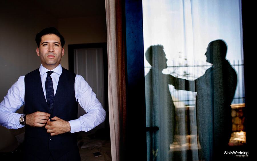 Groom pic getting ready in Taormina for destination Wedding